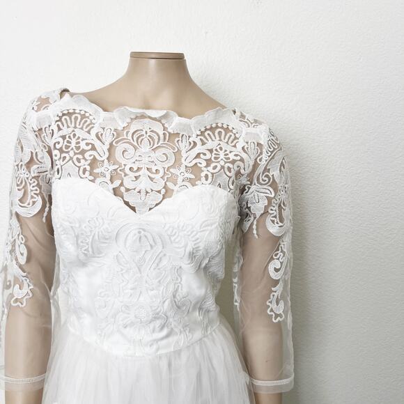 [Chi Chi London] White Flore Lace Embroidered Tulle Retro Bridal Midi Dress 12 - Picture 6 of 12